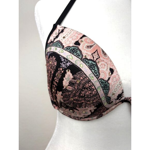 Victorias Secret Black & Pink Paisley Print Swim Top With Tassel Tie Back  Size - Picture 3 of 6